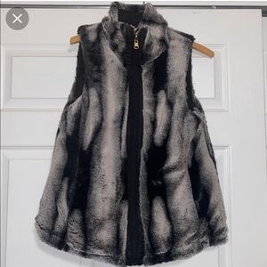 Reversible black faux fur vest